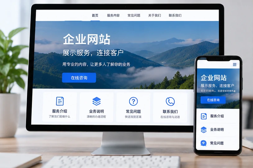 企业网站展示业务与服务信息的场景示意