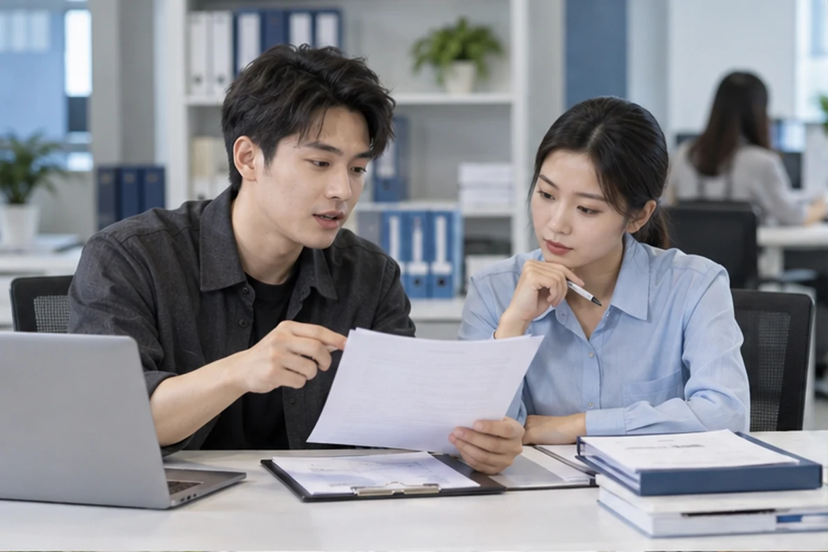 核对注册公司资料与办理事项的服务场景示意