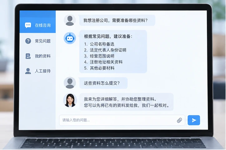 在线客服接待与咨询整理的服务场景示意