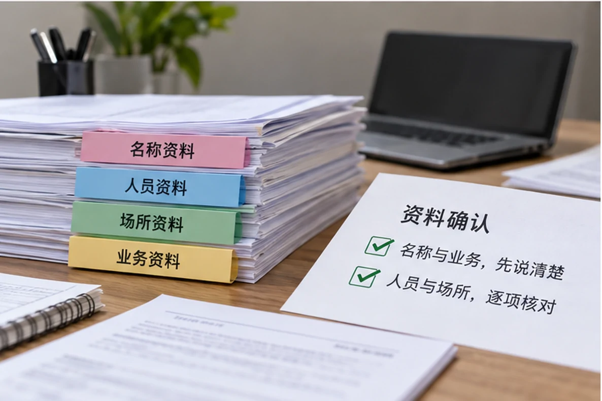 核对注册公司资料与办理事项的服务场景示意