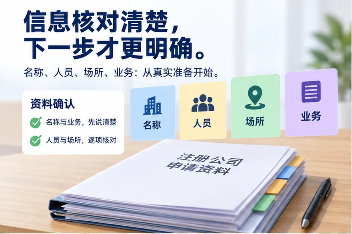 核对注册公司资料与办理事项的服务场景示意