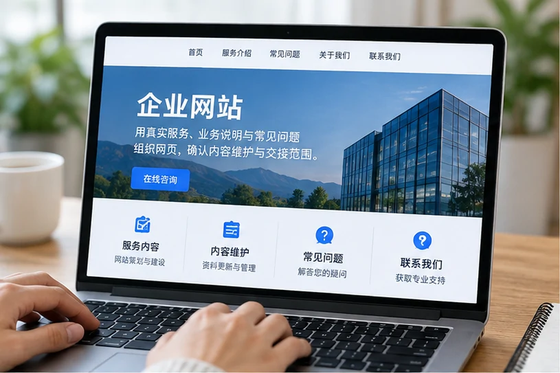 企业网站展示业务与服务信息的场景示意