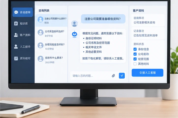 在线客服接待与咨询整理的服务场景示意