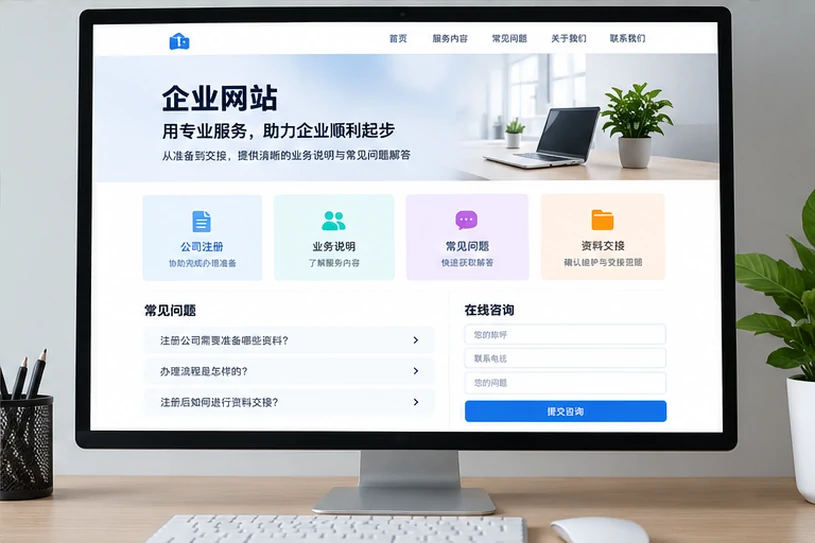 企业网站展示业务与服务信息的场景示意