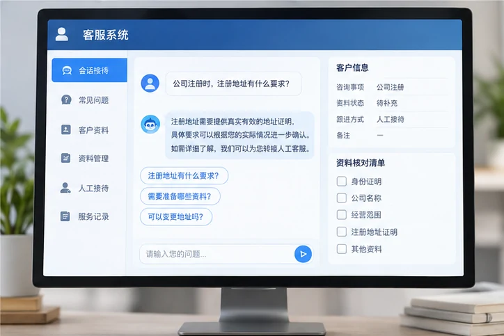 在线客服接待与咨询整理的服务场景示意