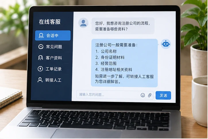 在线客服接待与咨询整理的服务场景示意