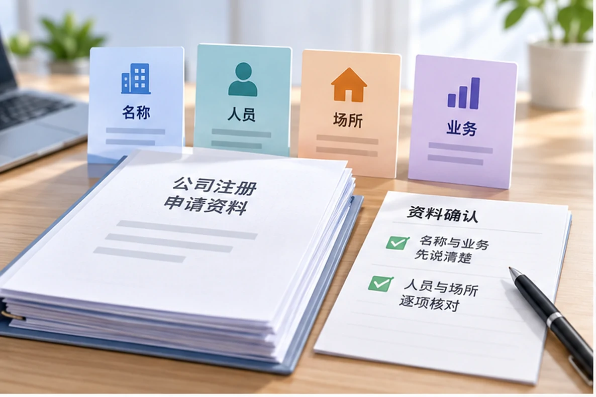 核对注册公司资料与办理事项的服务场景示意