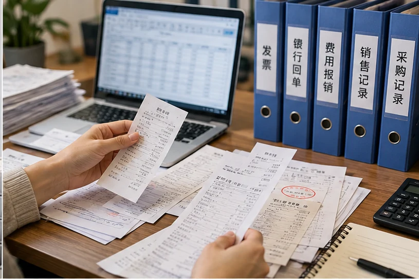 整理企业票据与日常账务资料的服务场景示意