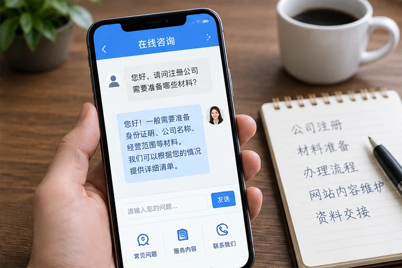 企业网站展示业务与服务信息的场景示意