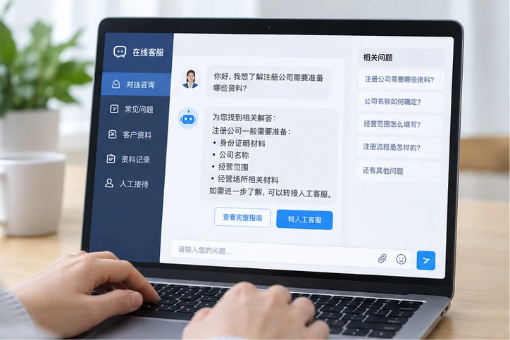 在线客服接待与咨询整理的服务场景示意