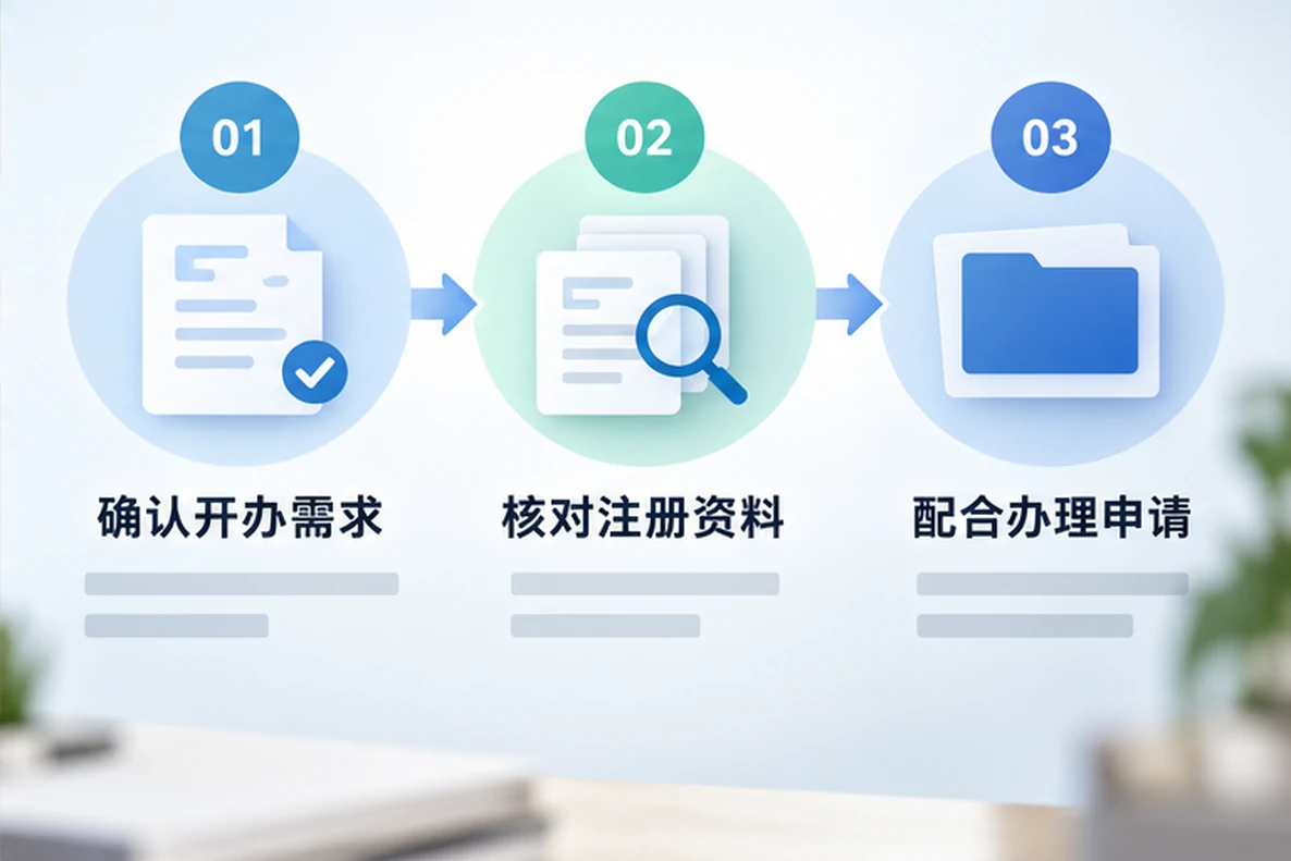核对注册公司资料与办理事项的服务场景示意
