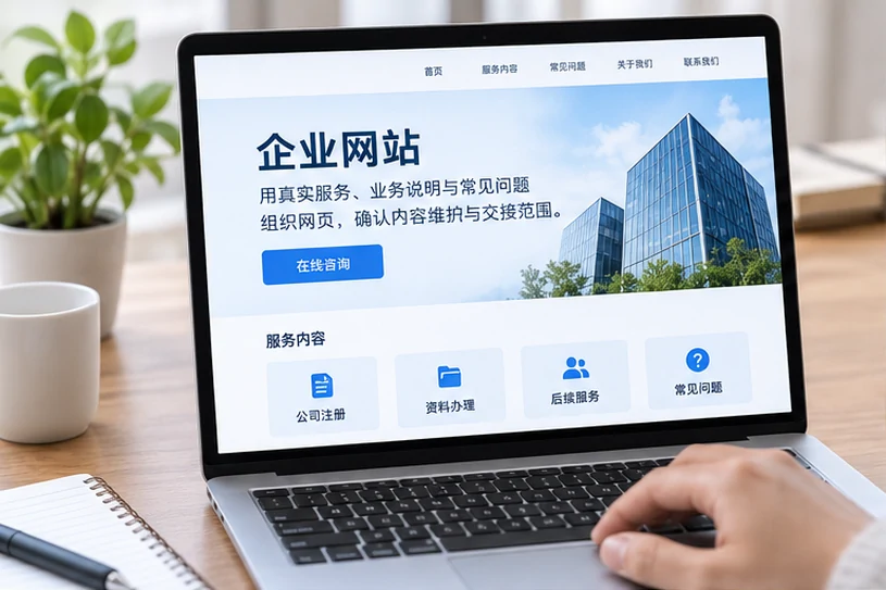 企业网站展示业务与服务信息的场景示意