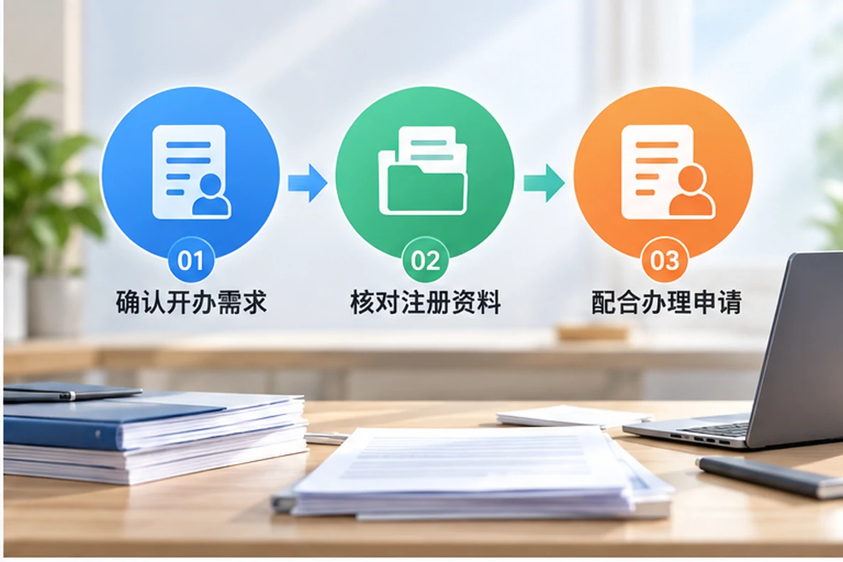 核对注册公司资料与办理事项的服务场景示意