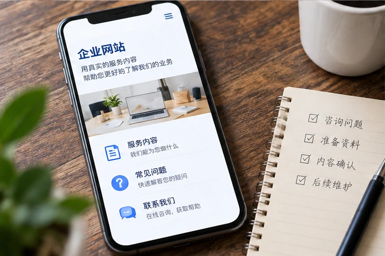 企业网站展示业务与服务信息的场景示意