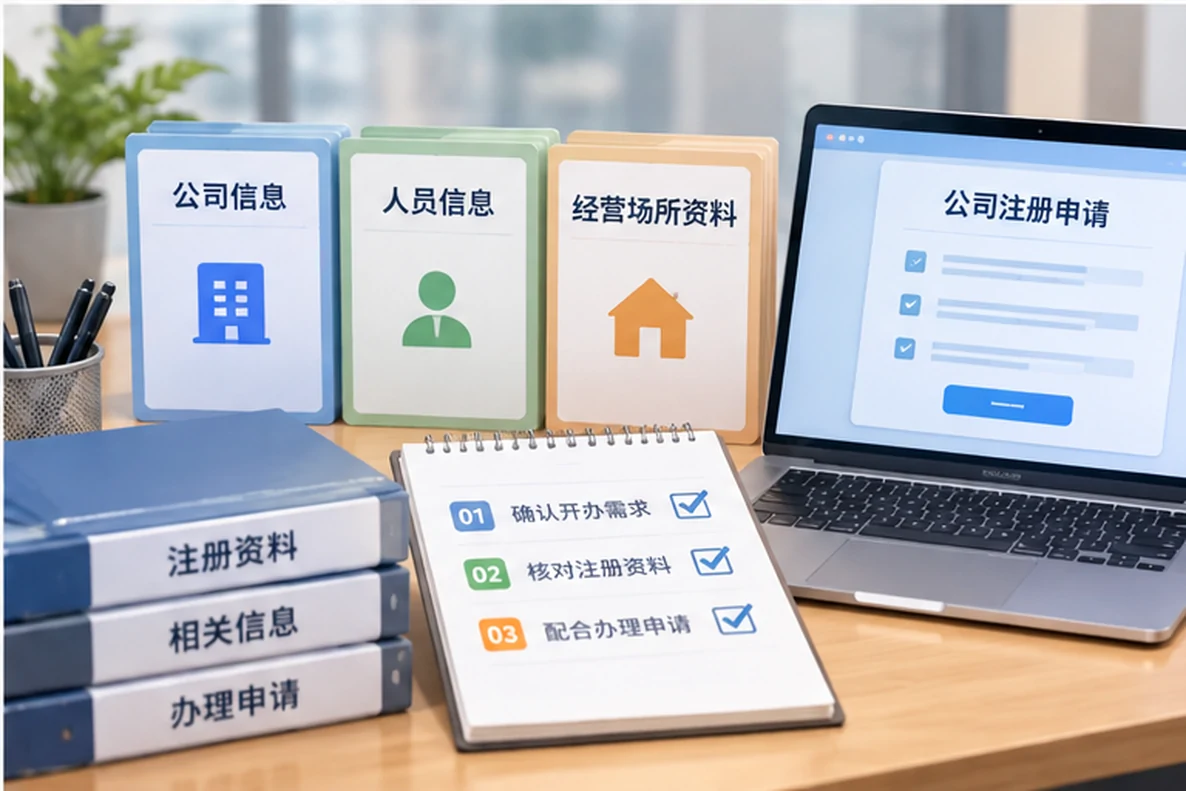 核对注册公司资料与办理事项的服务场景示意