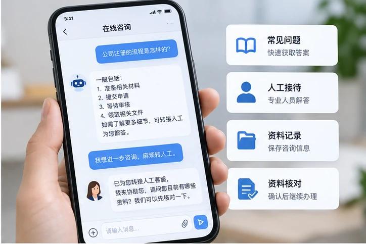 在线客服接待与咨询整理的服务场景示意
