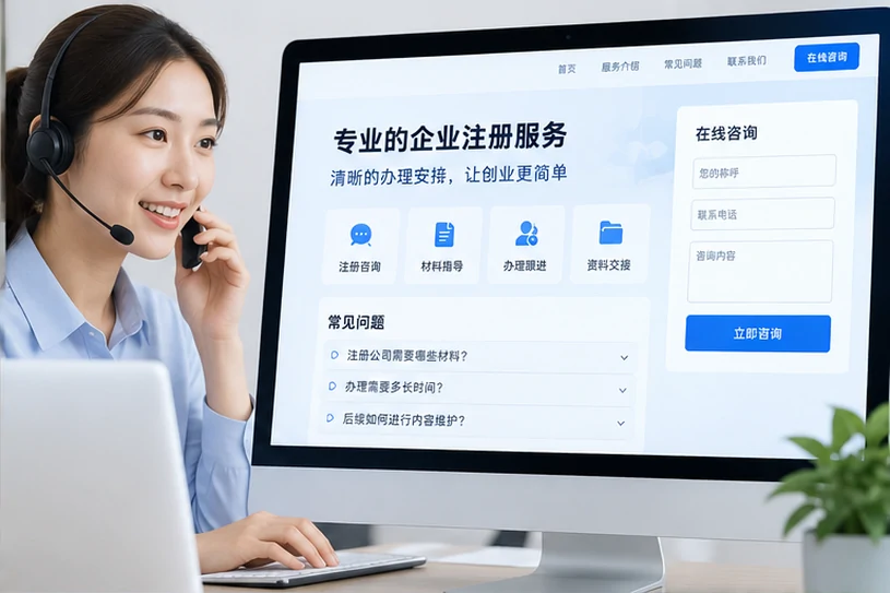 企业网站展示业务与服务信息的场景示意