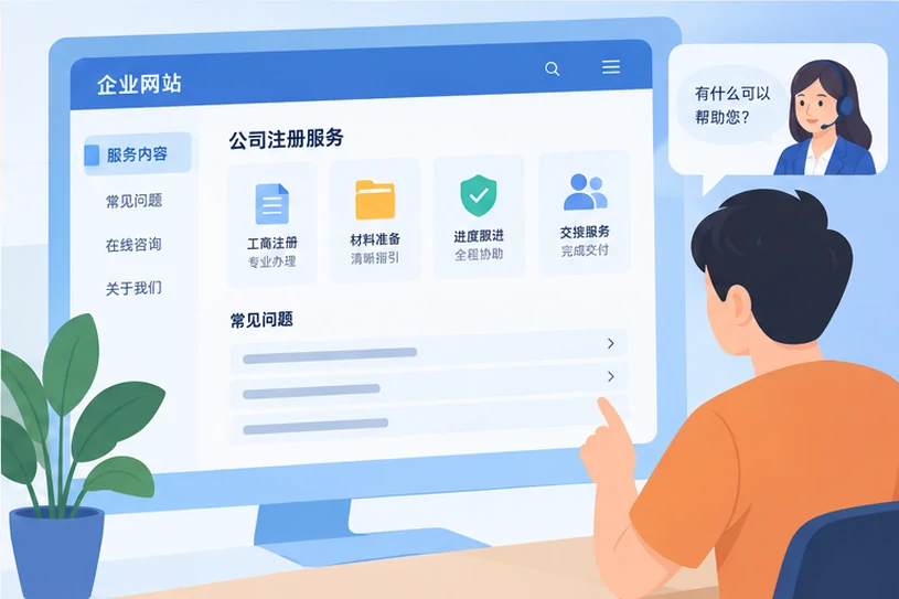 企业网站展示业务与服务信息的场景示意