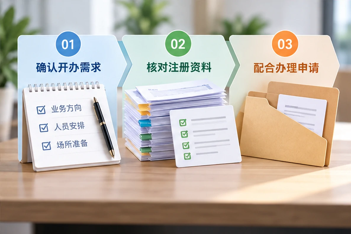 核对注册公司资料与办理事项的服务场景示意