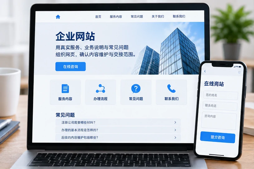 企业网站展示业务与服务信息的场景示意