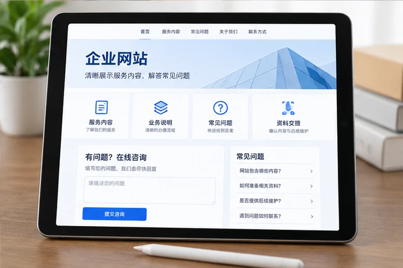 企业网站展示业务与服务信息的场景示意
