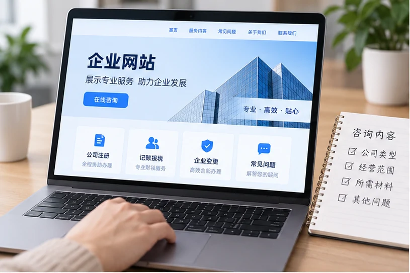 企业网站展示业务与服务信息的场景示意