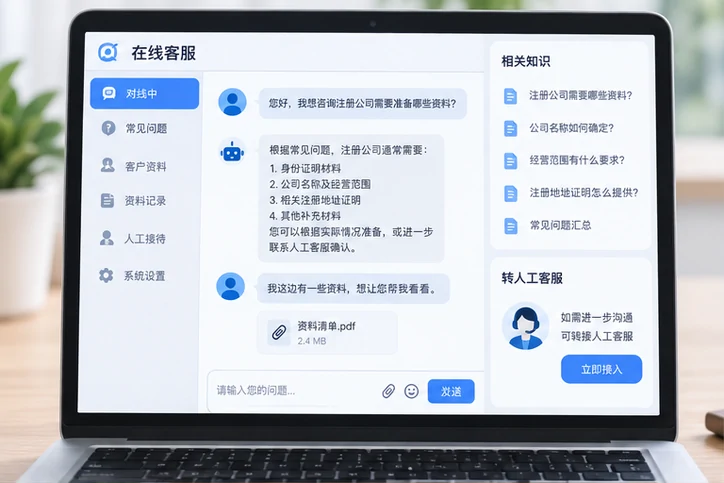 在线客服接待与咨询整理的服务场景示意