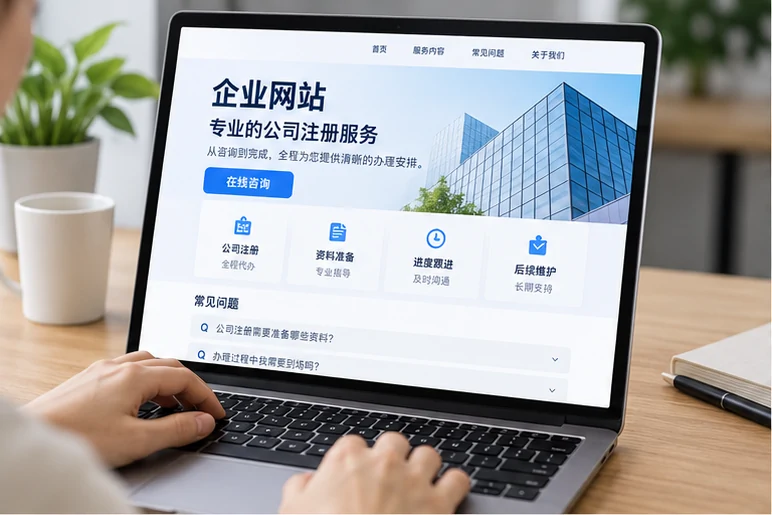 企业网站展示业务与服务信息的场景示意
