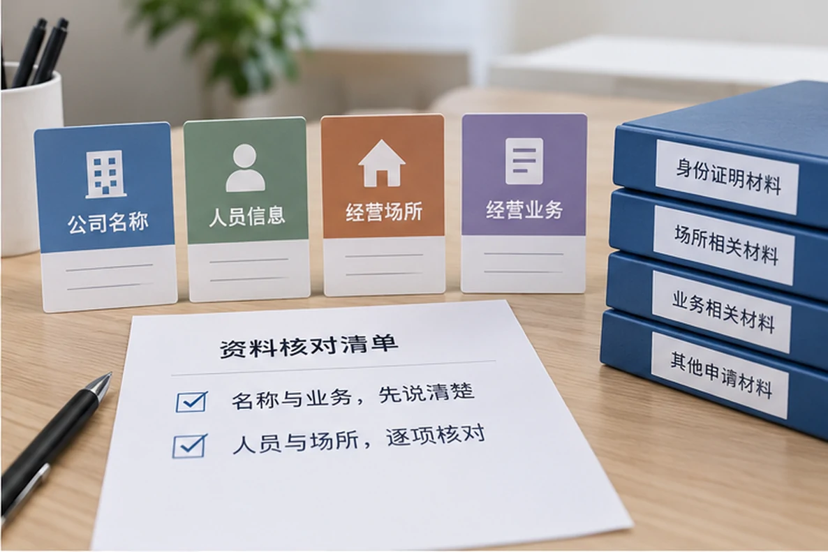 核对注册公司资料与办理事项的服务场景示意