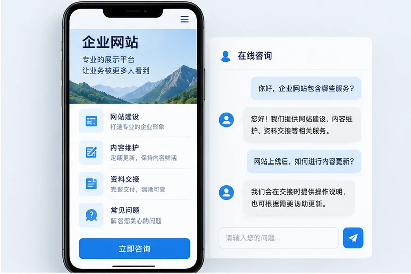 企业网站展示业务与服务信息的场景示意
