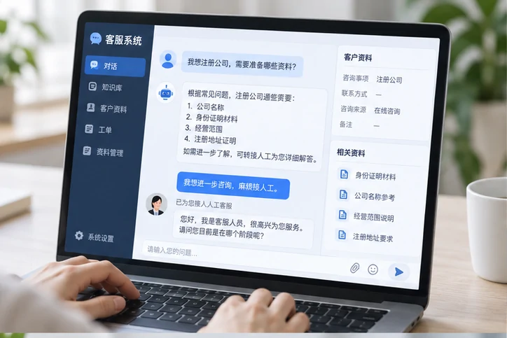 在线客服接待与咨询整理的服务场景示意