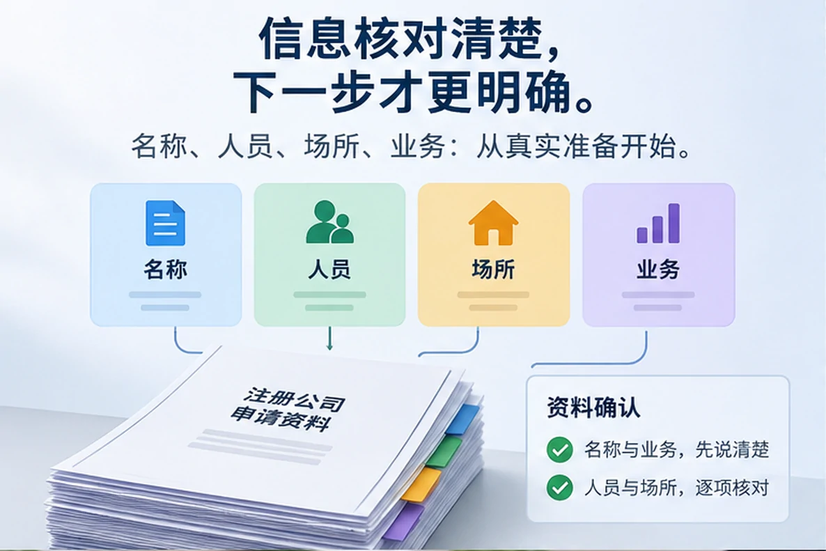 核对注册公司资料与办理事项的服务场景示意