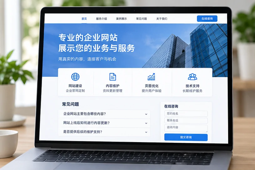 企业网站展示业务与服务信息的场景示意
