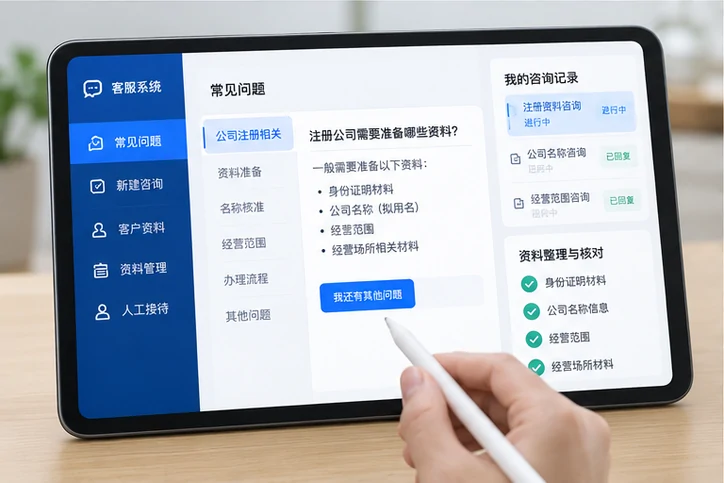 在线客服接待与咨询整理的服务场景示意