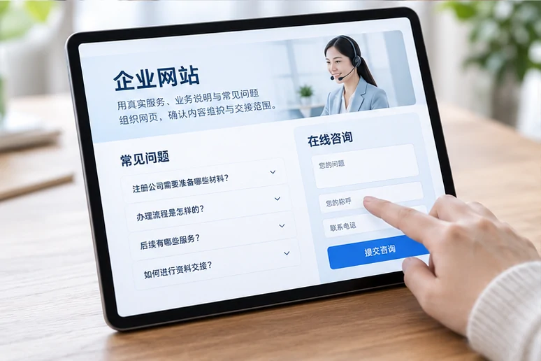 企业网站展示业务与服务信息的场景示意