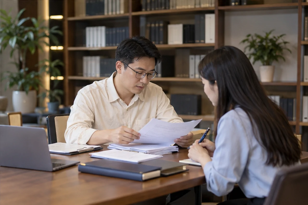 核对注册公司资料与办理事项的服务场景示意