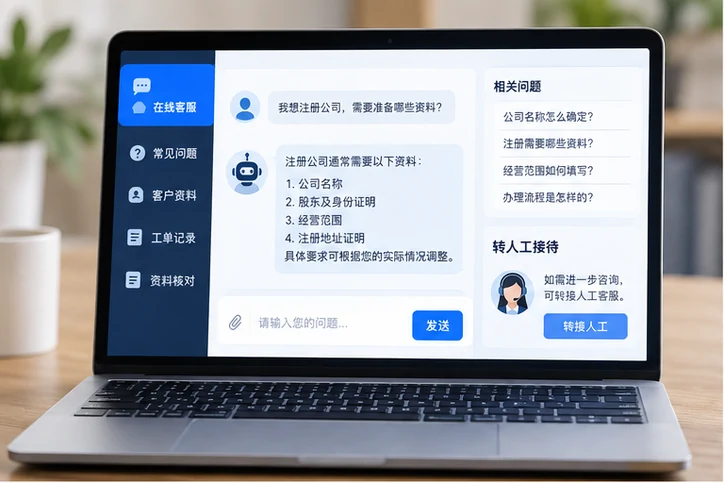 在线客服接待与咨询整理的服务场景示意