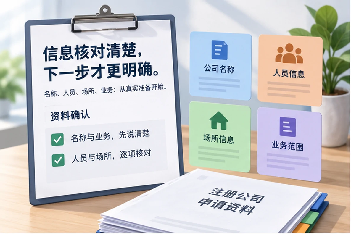 核对注册公司资料与办理事项的服务场景示意