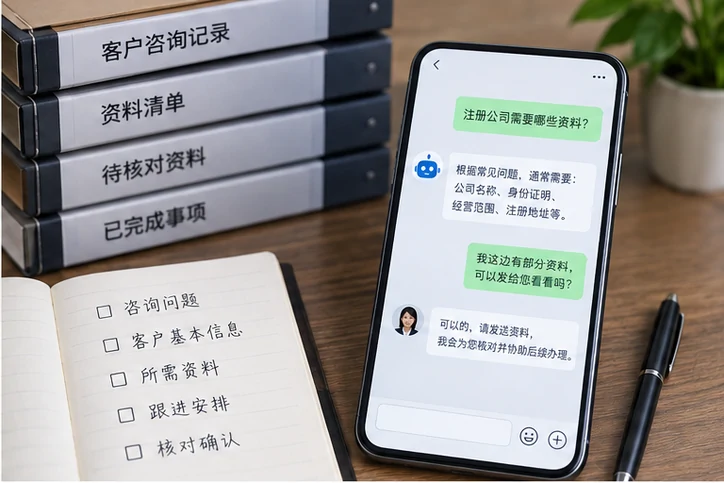 在线客服接待与咨询整理的服务场景示意