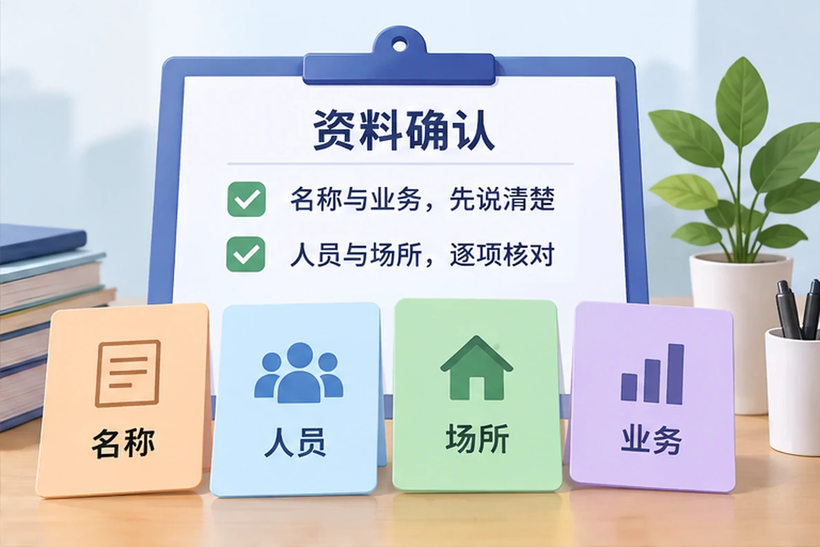 核对注册公司资料与办理事项的服务场景示意