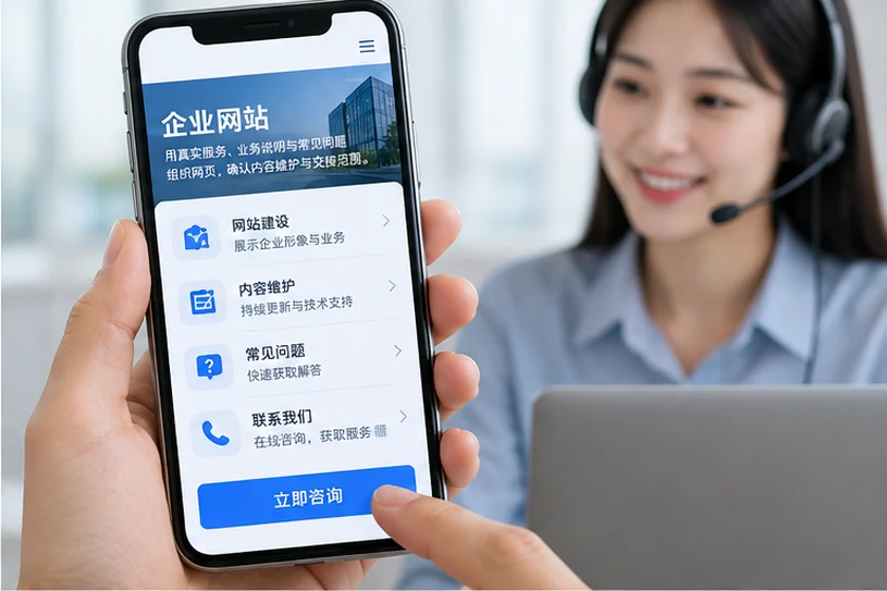 企业网站展示业务与服务信息的场景示意