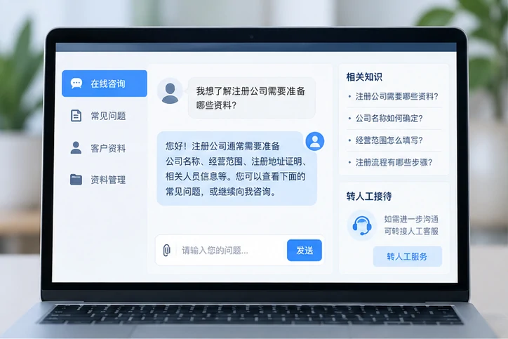 在线客服接待与咨询整理的服务场景示意