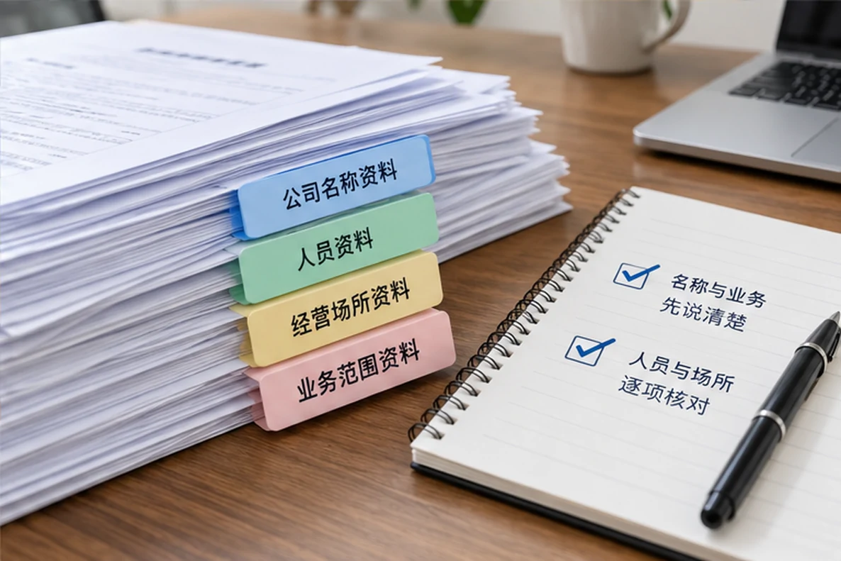 核对注册公司资料与办理事项的服务场景示意