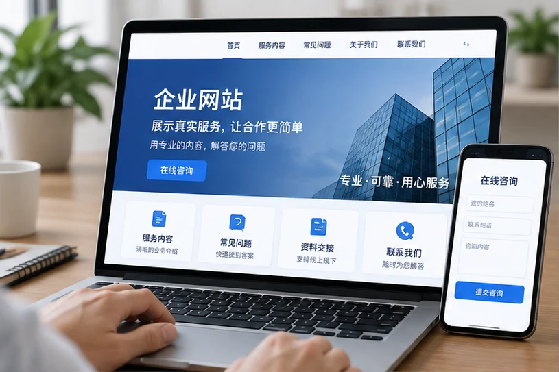 企业网站展示业务与服务信息的场景示意