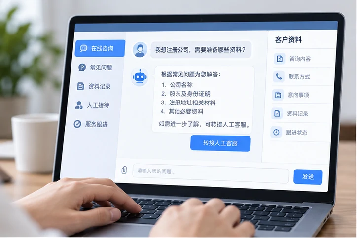 在线客服接待与咨询整理的服务场景示意