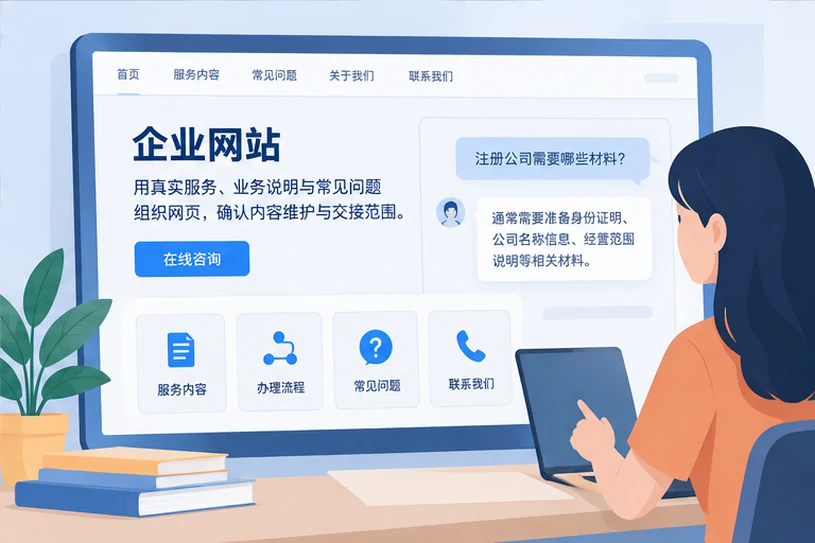企业网站展示业务与服务信息的场景示意