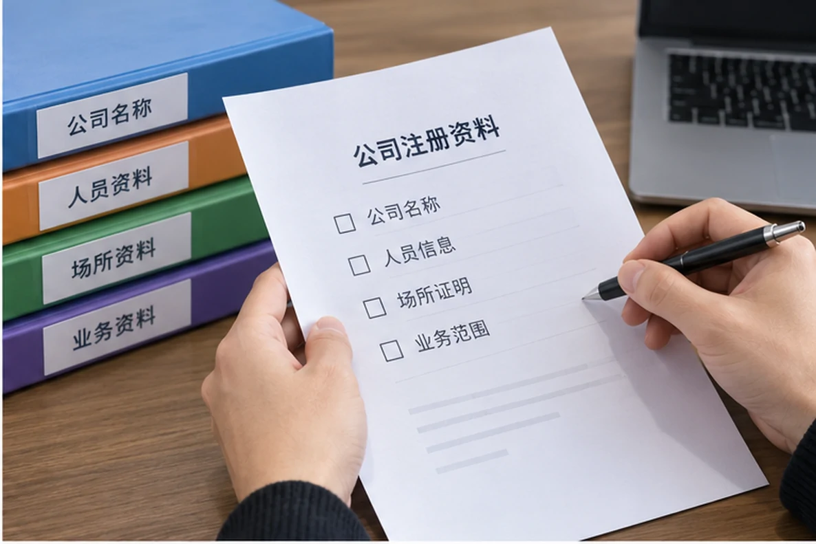 核对注册公司资料与办理事项的服务场景示意