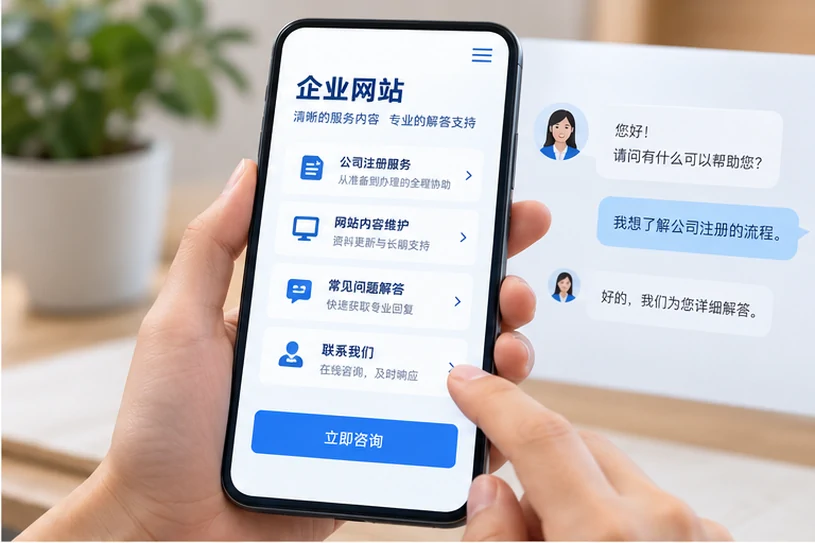 企业网站展示业务与服务信息的场景示意