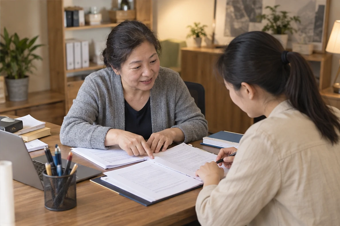 核对注册公司资料与办理事项的服务场景示意