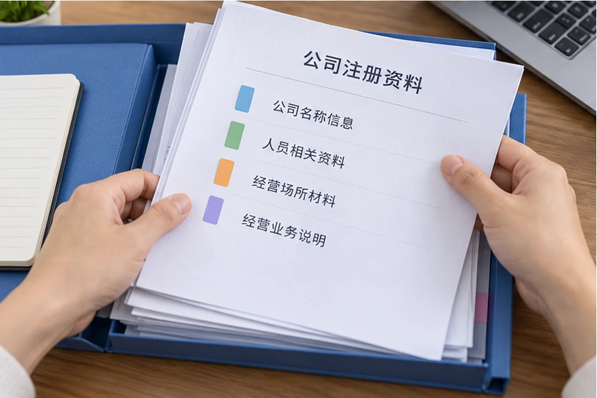 核对注册公司资料与办理事项的服务场景示意